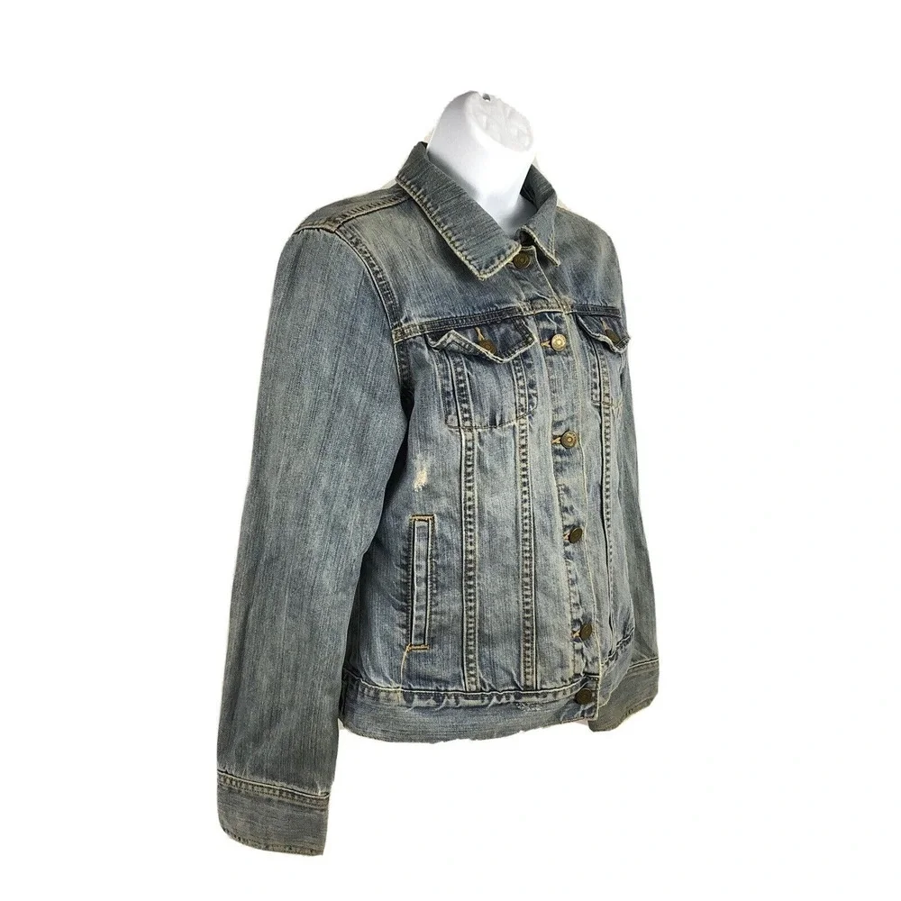 Old Navy Light Rinse Blue Distressed Denim Trucker Jean Jacket Women Size Medium